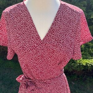 Chic Red and White Wrap Midi Dress